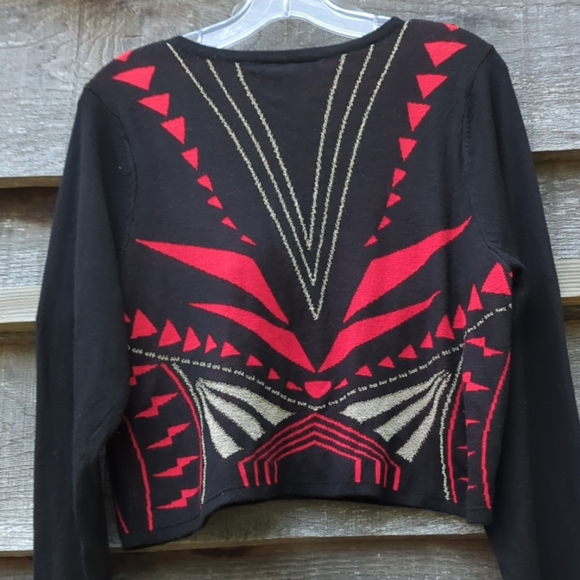 Derek♥️Heart Women's Knit Metallic Plus Size 1 X Red Stripe Zigzag Cropped Top - Picture 6 of 6